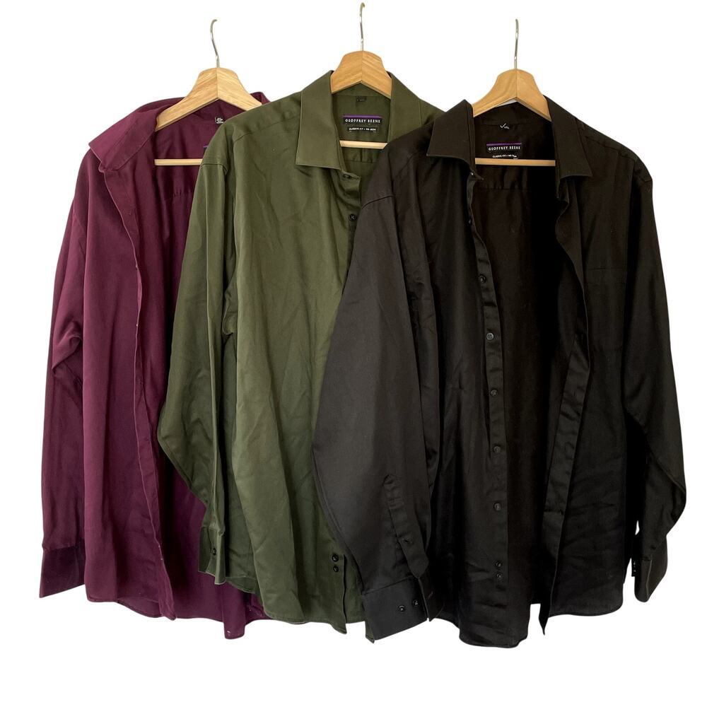 Lot of 3 Geoffrey Beene classic fit no iron button down top men's size 18 34/35